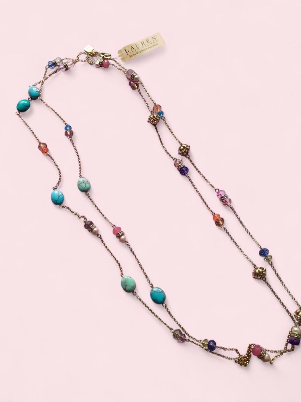 Ralph Lauren Semi Precious Beaded Multi Strand Necklace NWT
